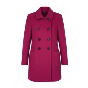 DKNY Boucle Double Breasted Coat Size 2 Wool Blend Modern Magenta